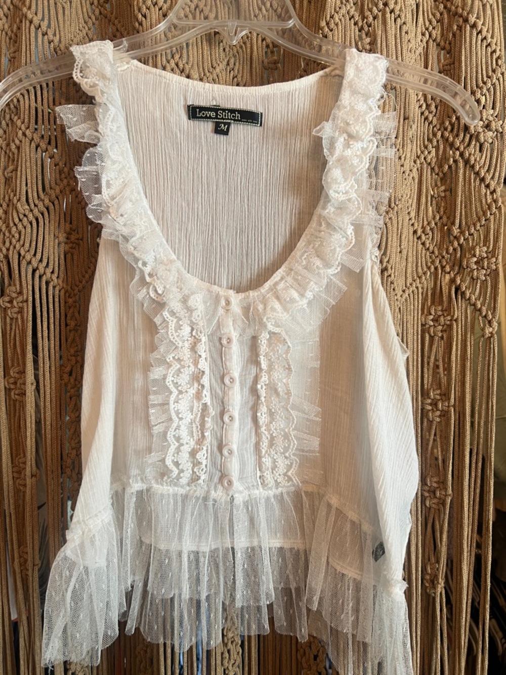 Love Stitch Ivory Ruffle Lace Camisole